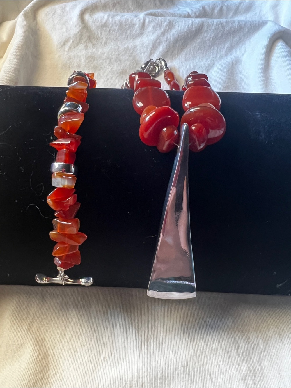 Robert Lee Morris Sterling Silver and Carnelian Necklace and Bracelet